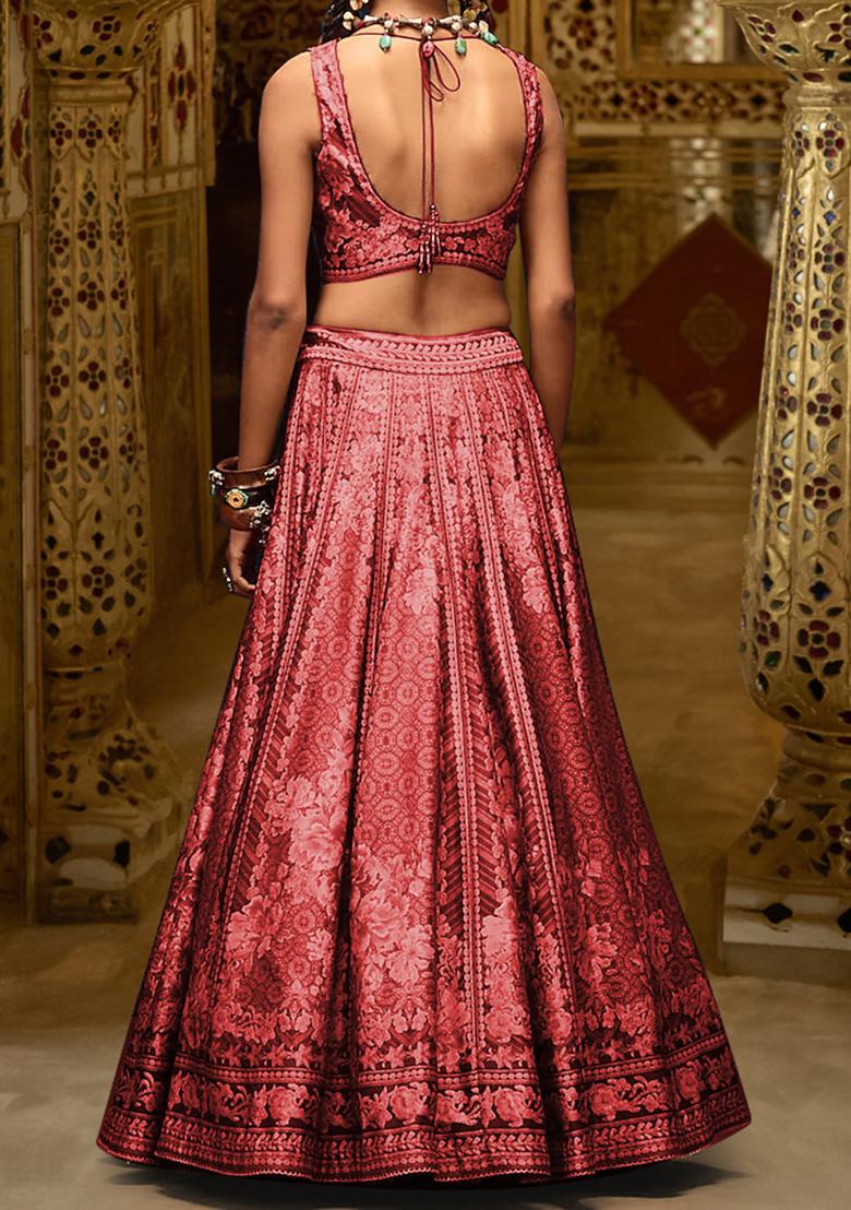 Red Lehenga Set With Hand Embroidered Blouse And Dupatta