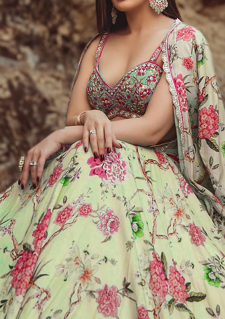 Off White Lehenga Set With Hand Embroidered Blouse And Dupatta