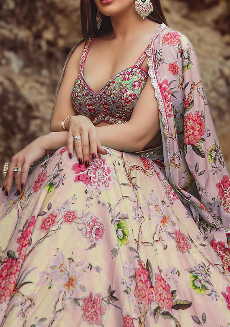 Pastel Pink Lehenga Set With Hand Embroidered Blouse And Dupatta