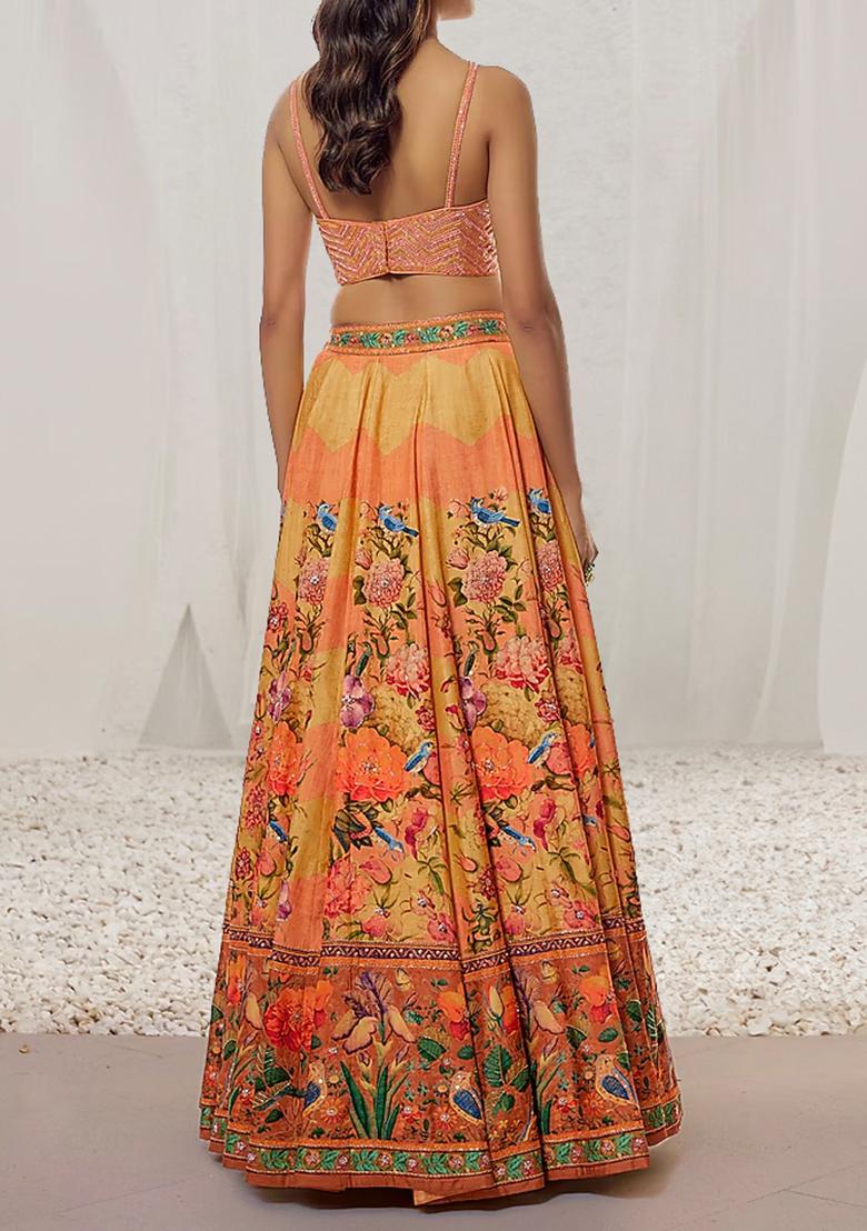 Peach Lehenga Set With Hand Embroidered Blouse And Dupatta