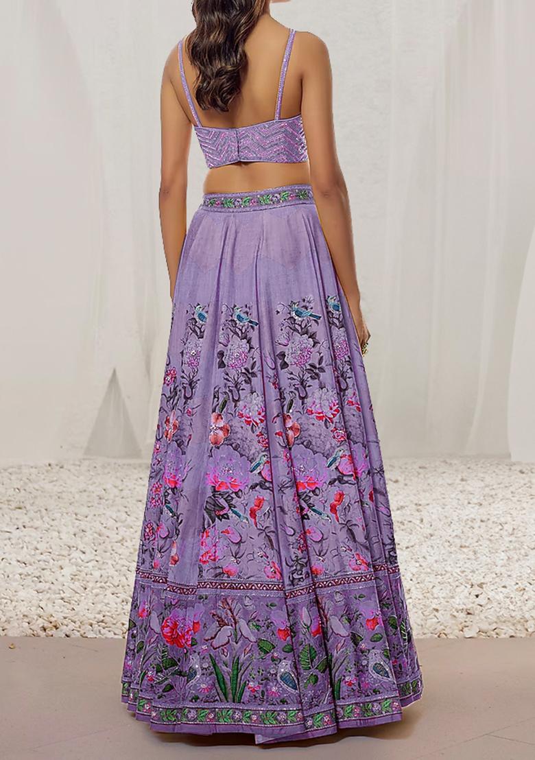 Lavender Lehenga Set With Hand Embroidered Blouse And Dupatta