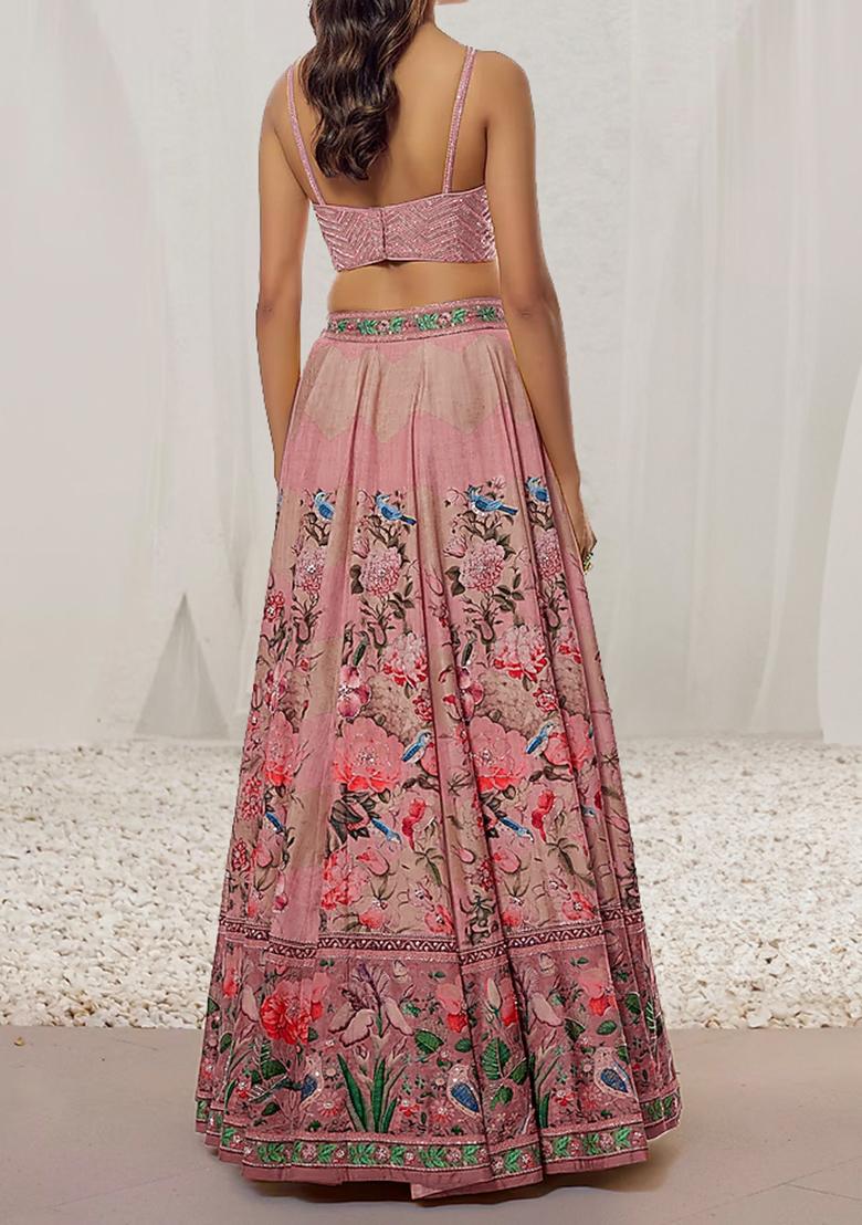 Pink Lehenga Set With Hand Embroidered Blouse And Dupatta