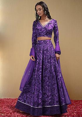 Purple Lehenga Set With Hand Embroidered Blouse And Dupatta