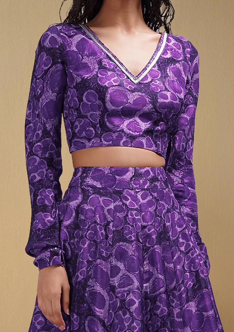 Purple Lehenga Set With Hand Embroidered Blouse And Dupatta