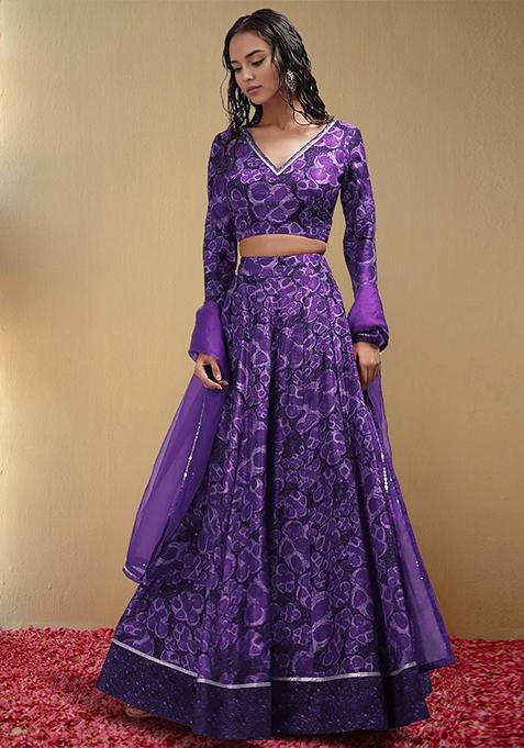 Purple Lehenga Set With Hand Embroidered Blouse And Dupatta