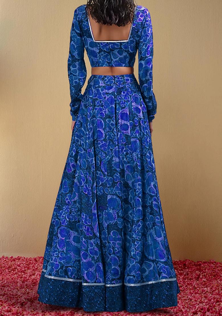 Blue Lehenga Set With Hand Embroidered Blouse And Dupatta