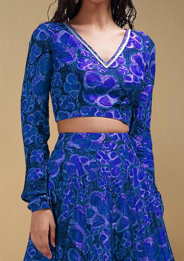 Blue Lehenga Set With Hand Embroidered Blouse And Dupatta