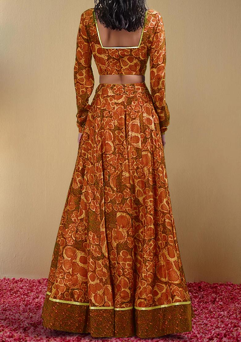Orange Lehenga Set With Hand Embroidered Blouse And Dupatta