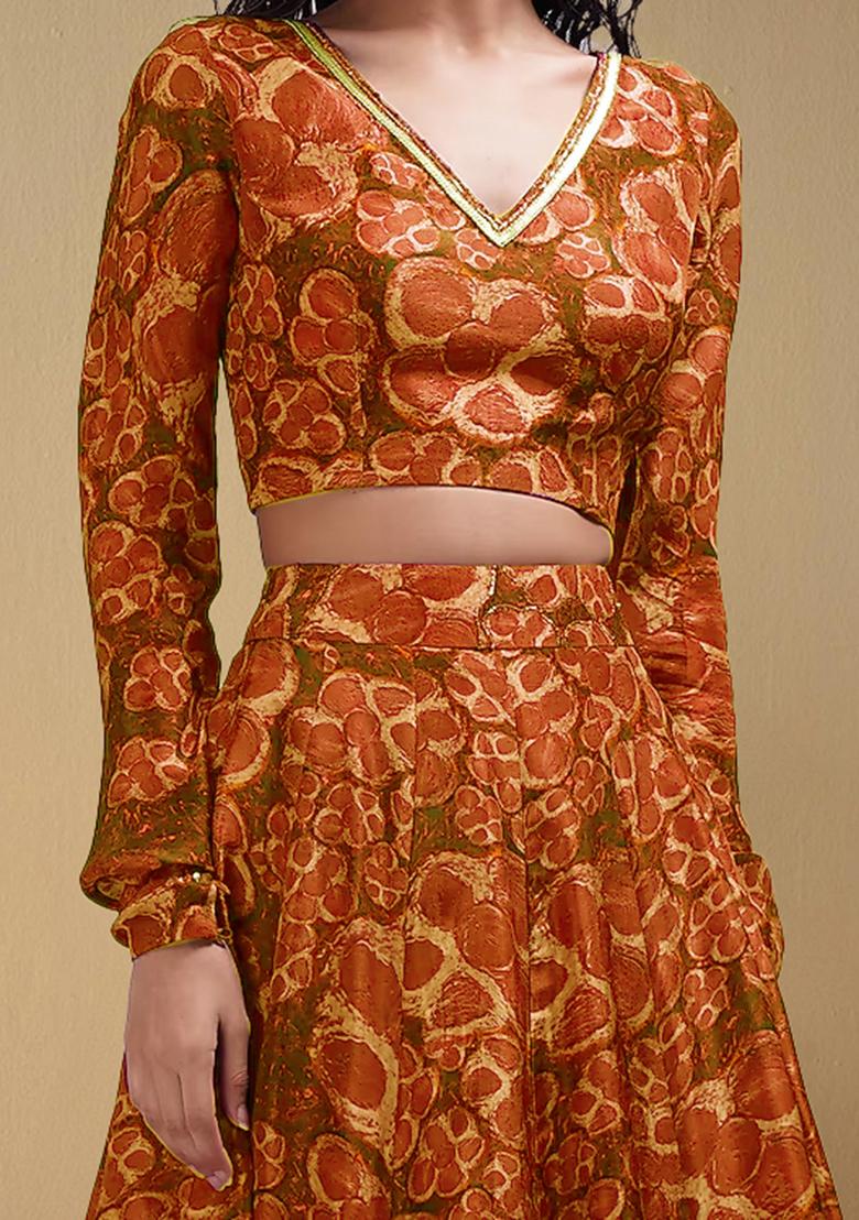 Orange Lehenga Set With Hand Embroidered Blouse And Dupatta