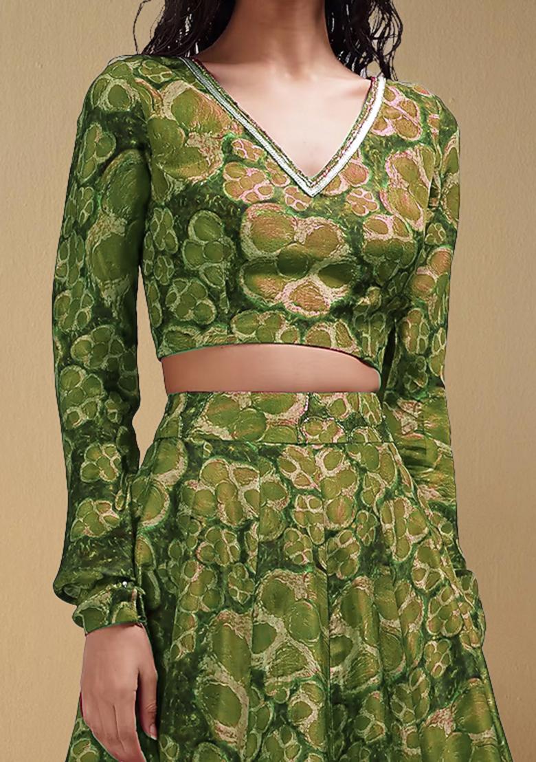 Green Lehenga Set With Hand Embroidered Blouse And Dupatta