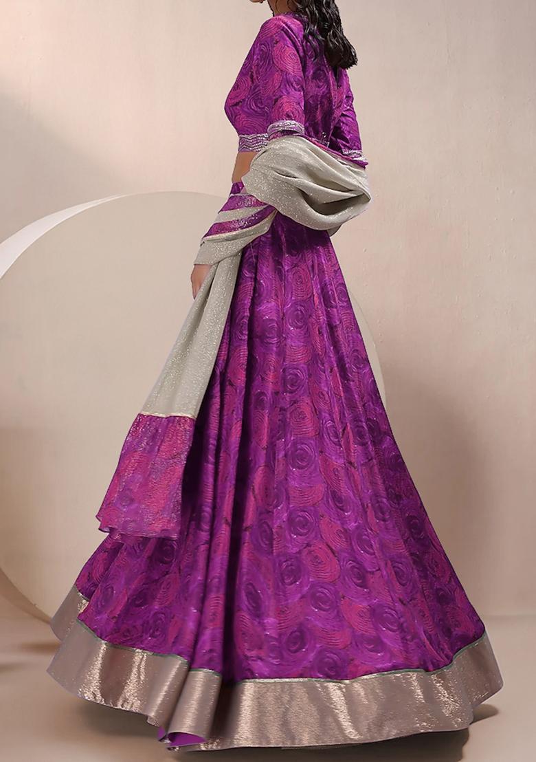 Purple Lehenga Set With Hand Embroidered Blouse And Dupatta