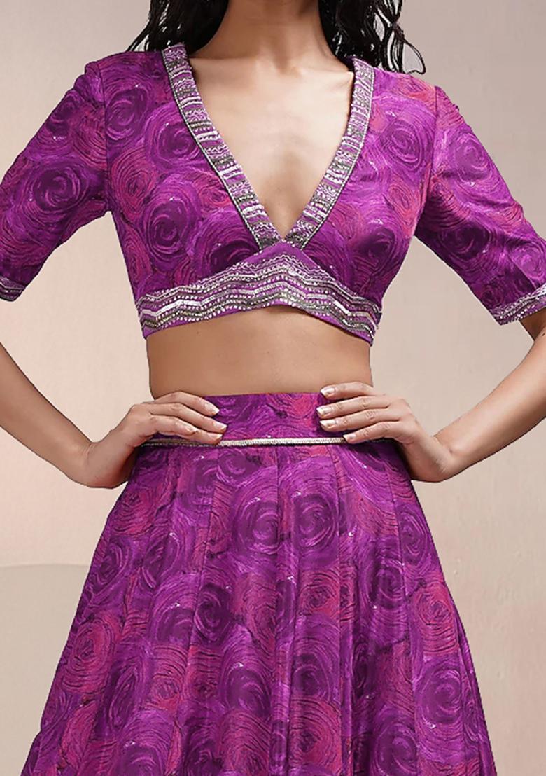 Purple Lehenga Set With Hand Embroidered Blouse And Dupatta