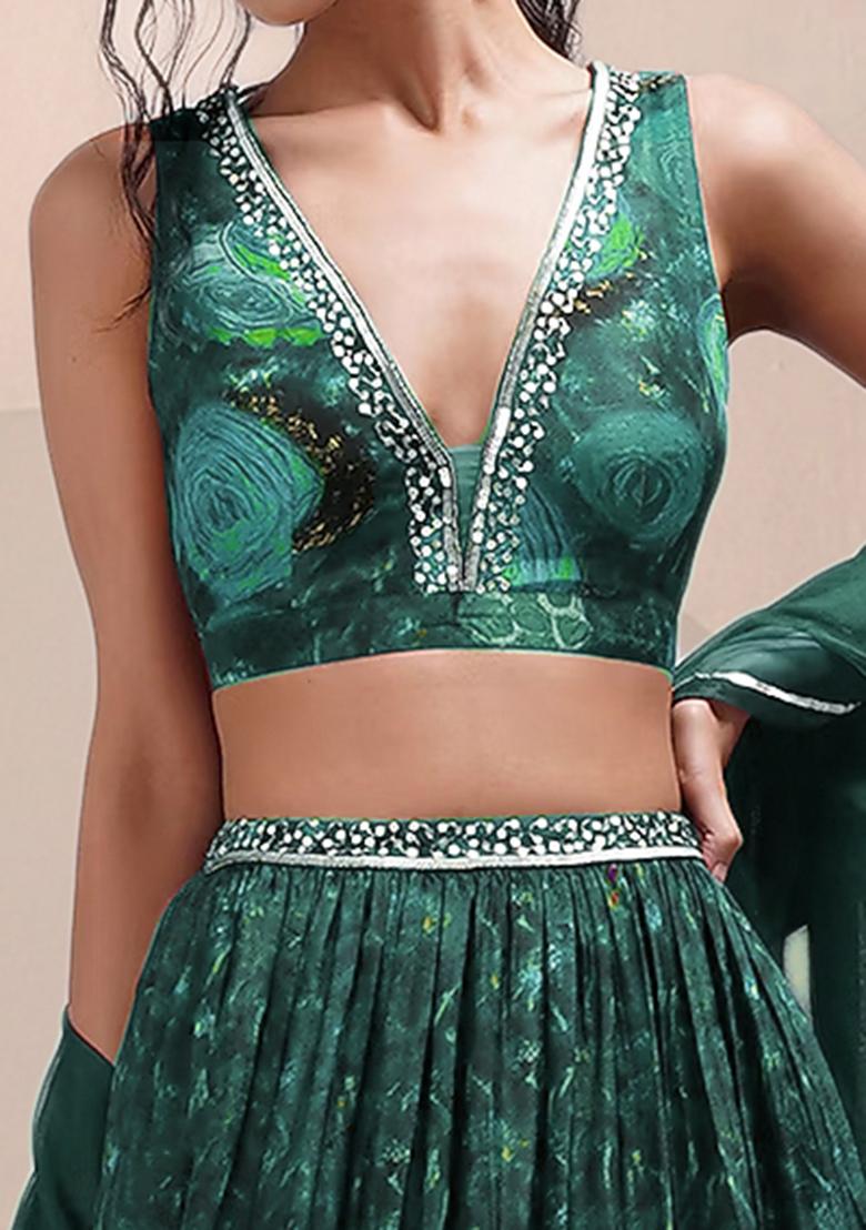 Teal Green Lehenga Set With Hand Embroidered Blouse And Dupatta