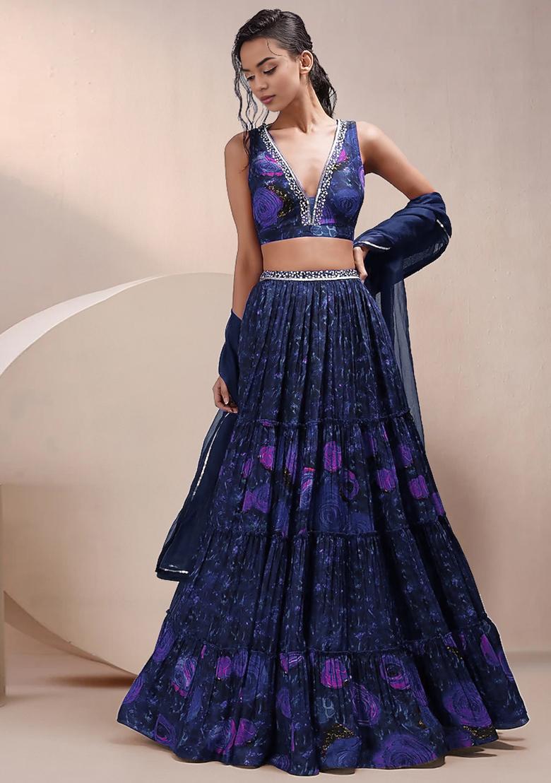 Royal Blue Lehenga Set With Hand Embroidered Blouse And Dupatta