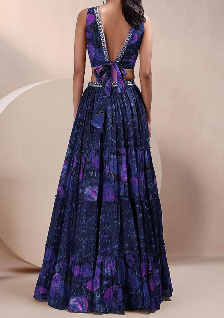 Royal Blue Lehenga Set With Hand Embroidered Blouse And Dupatta