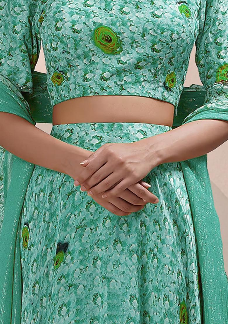 Blue Lehenga Set With Hand Embroidered Blouse And Dupatta