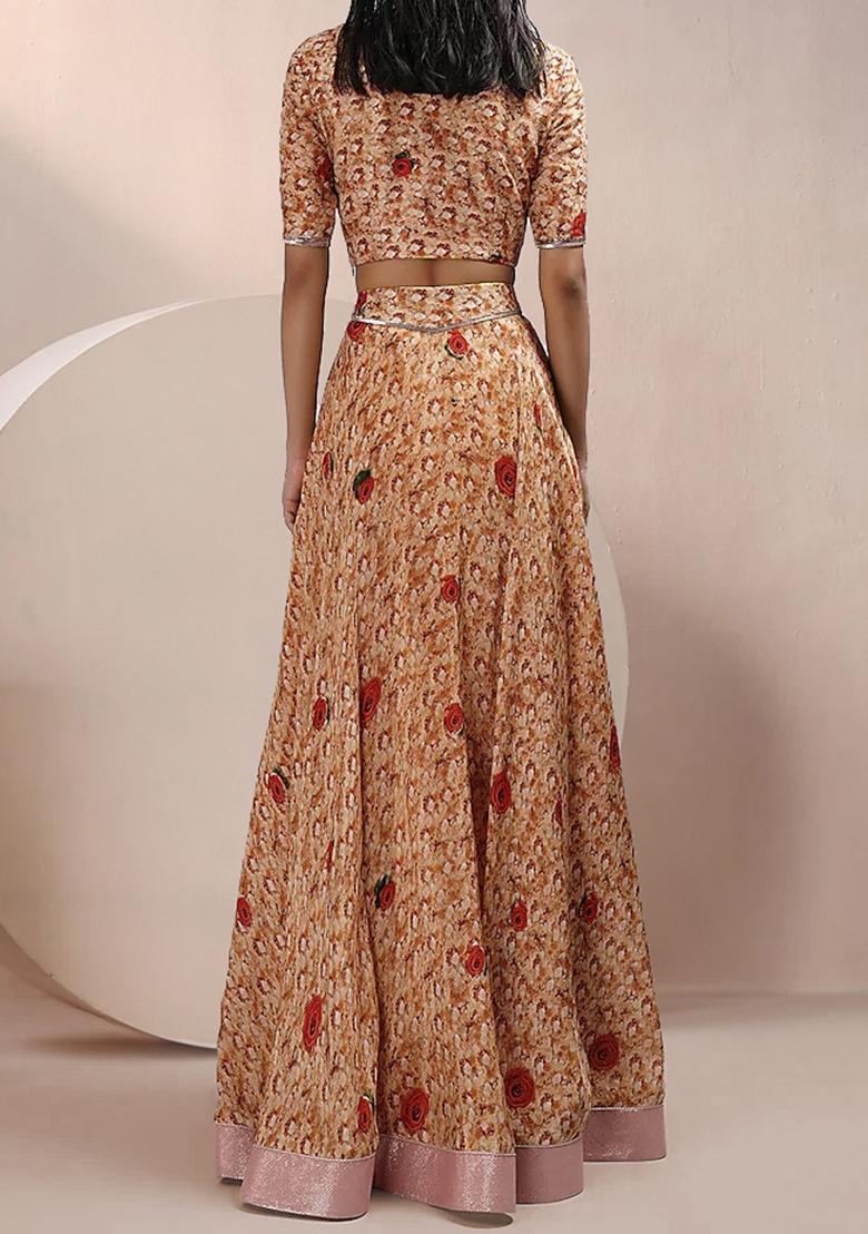 Peach Lehenga Set With Hand Embroidered Blouse And Dupatta