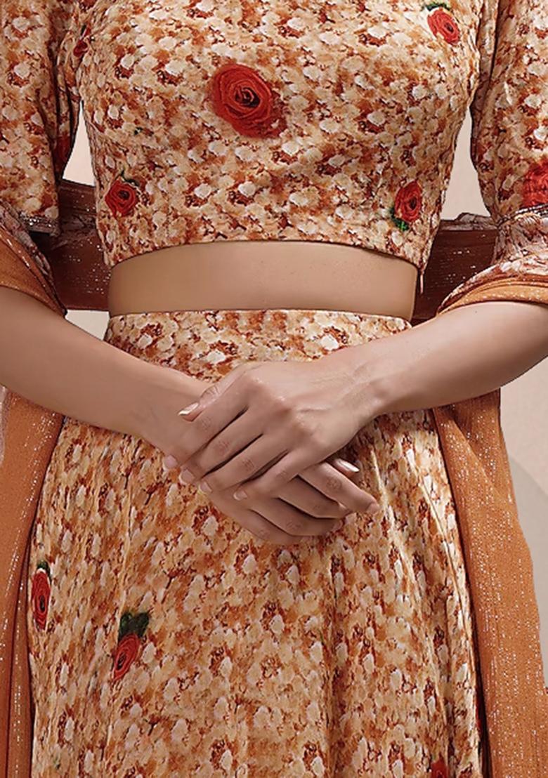 Peach Lehenga Set With Hand Embroidered Blouse And Dupatta