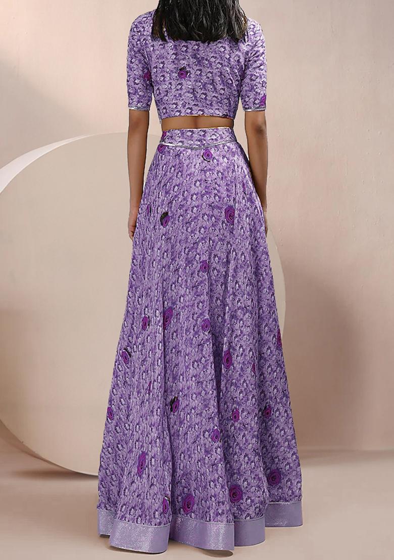 Lavender Lehenga Set With Hand Embroidered Blouse And Dupatta