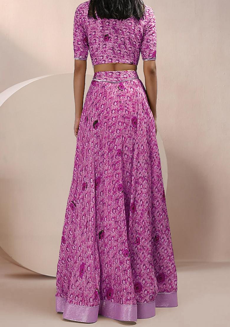 Pink Lehenga Set With Hand Embroidered Blouse And Dupatta