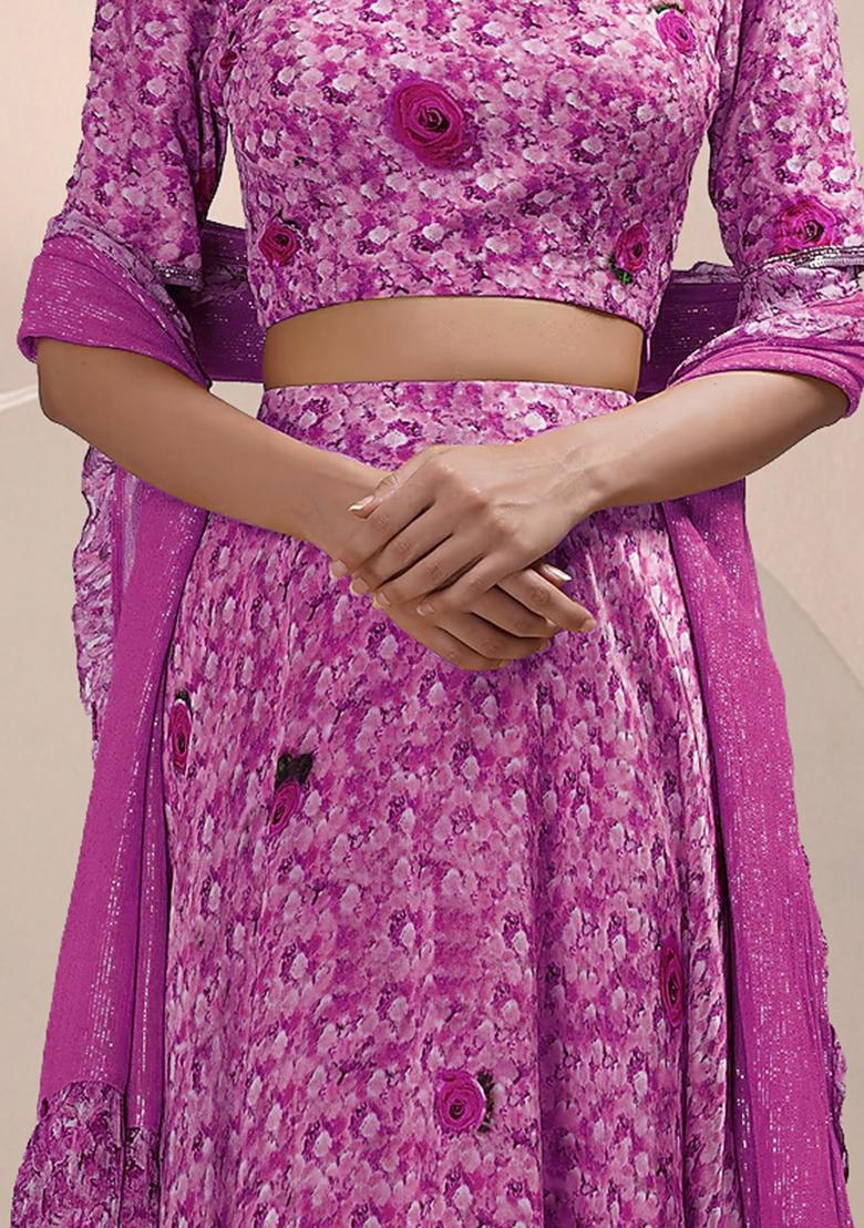 Pink Lehenga Set With Hand Embroidered Blouse And Dupatta