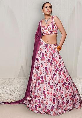 Pink Lehenga Set With Hand Embroidered Blouse And Dupatta