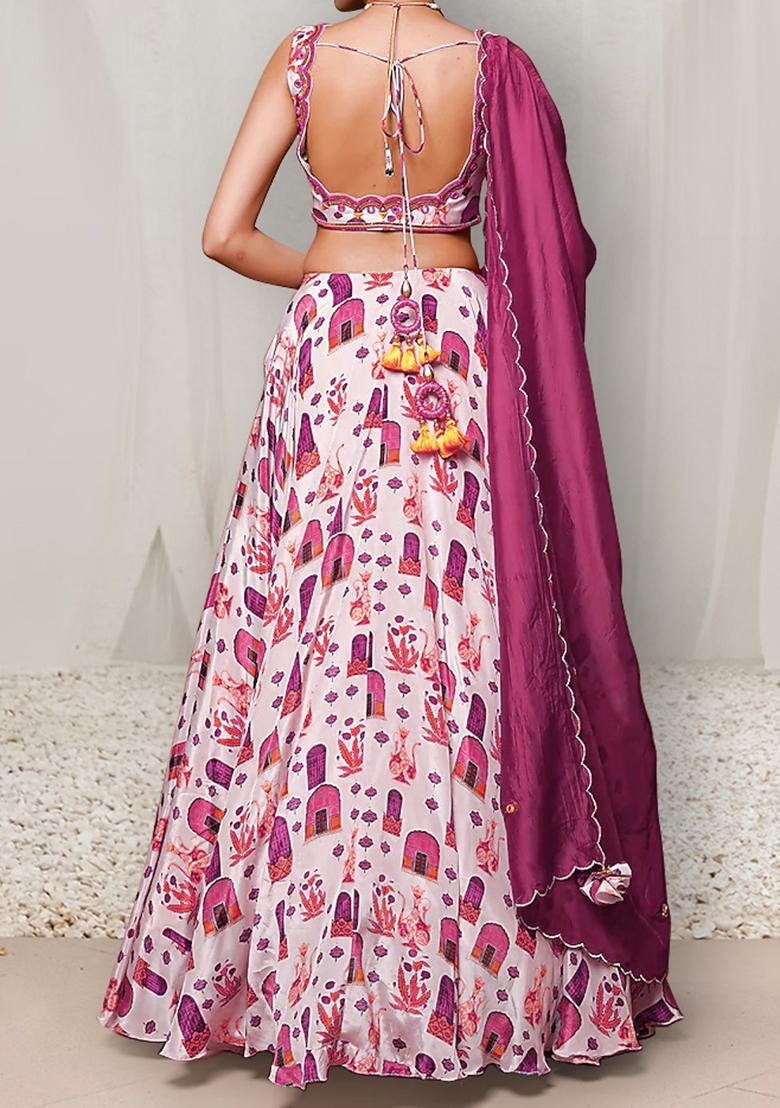 Pink Lehenga Set With Hand Embroidered Blouse And Dupatta