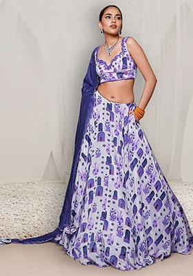 Blue Lehenga Set With Hand Embroidered Blouse And Dupatta