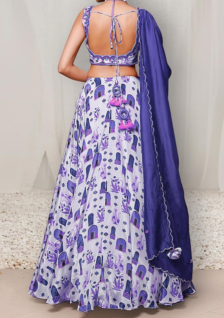 Blue Lehenga Set With Hand Embroidered Blouse And Dupatta