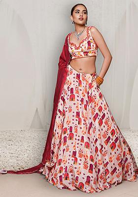 Red Lehenga Set With Hand Embroidered Blouse And Dupatta