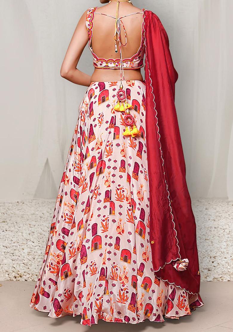 Red Lehenga Set With Hand Embroidered Blouse And Dupatta