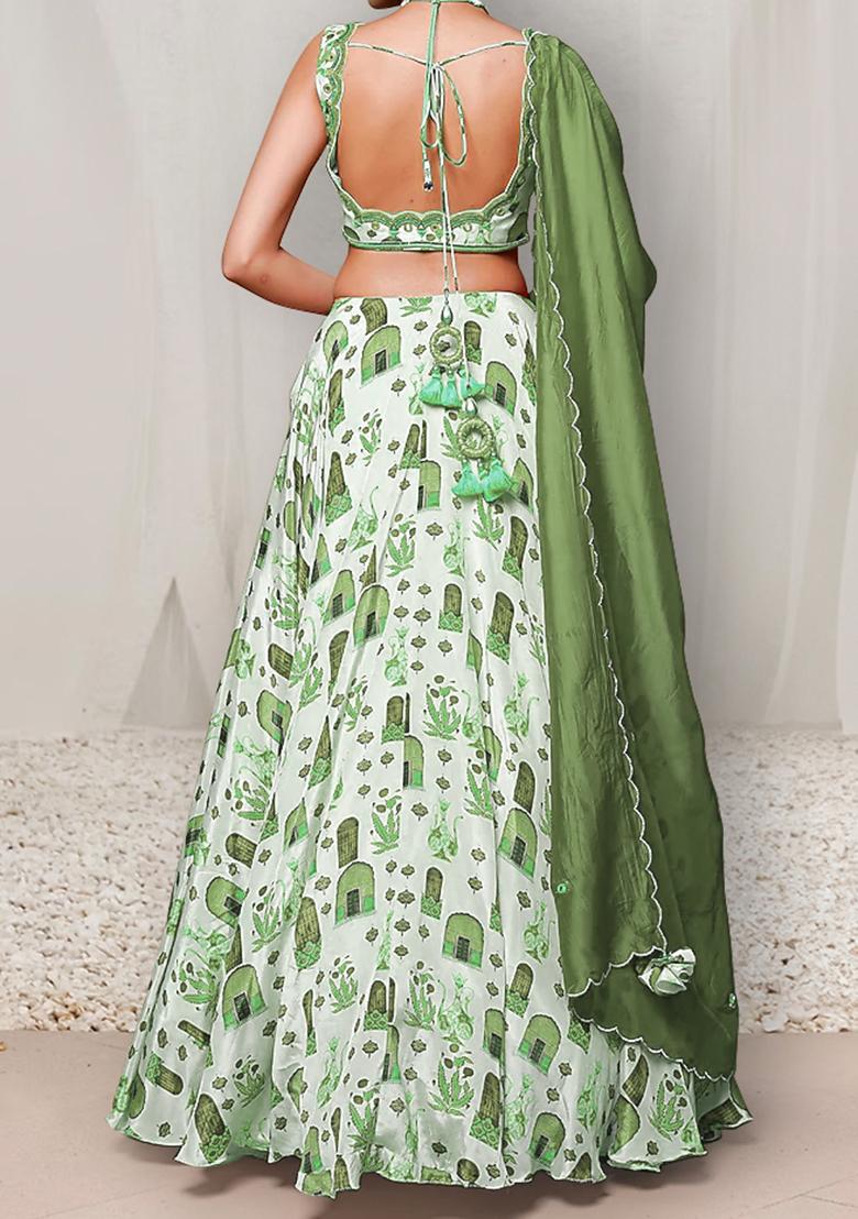 Green Lehenga Set With Hand Embroidered Blouse And Dupatta