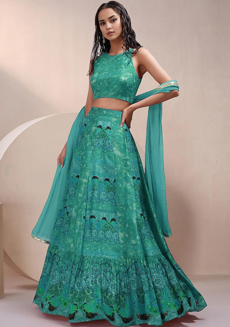 Blue Lehenga Set With Hand Embroidered Blouse And Dupatta