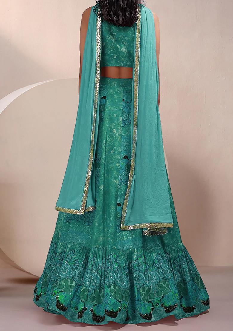 Blue Lehenga Set With Hand Embroidered Blouse And Dupatta