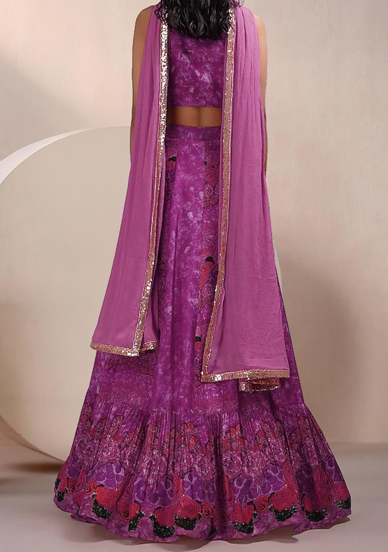 Pink Lehenga Set With Hand Embroidered Blouse And Dupatta