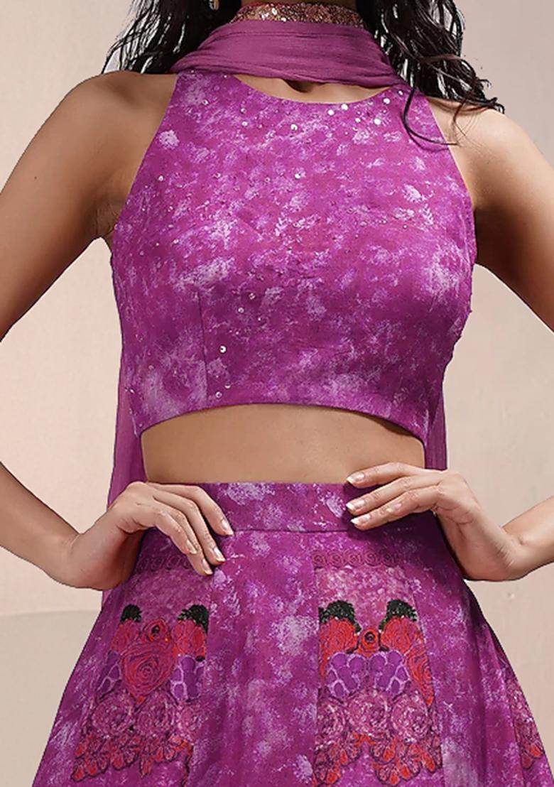 Pink Lehenga Set With Hand Embroidered Blouse And Dupatta