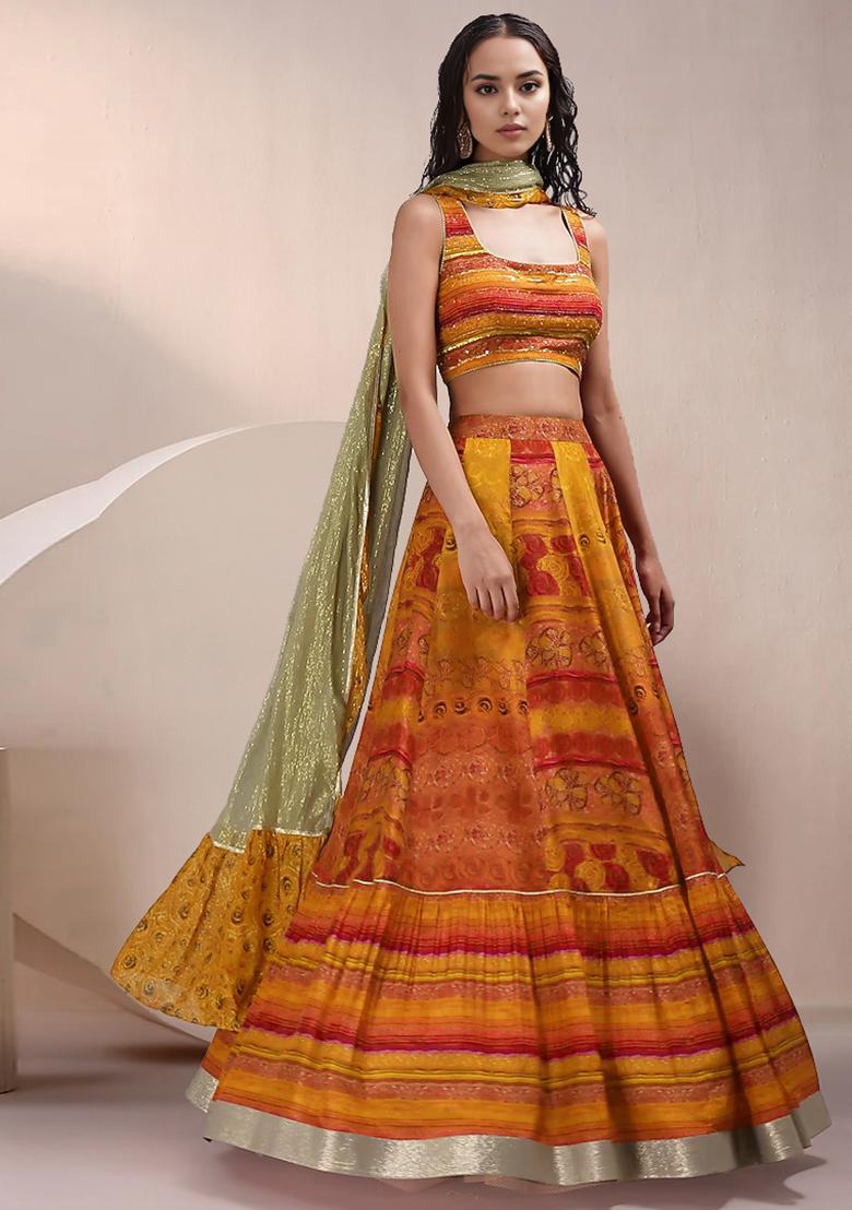 Yellow Lehenga Set With Hand Embroidered Blouse And Dupatta