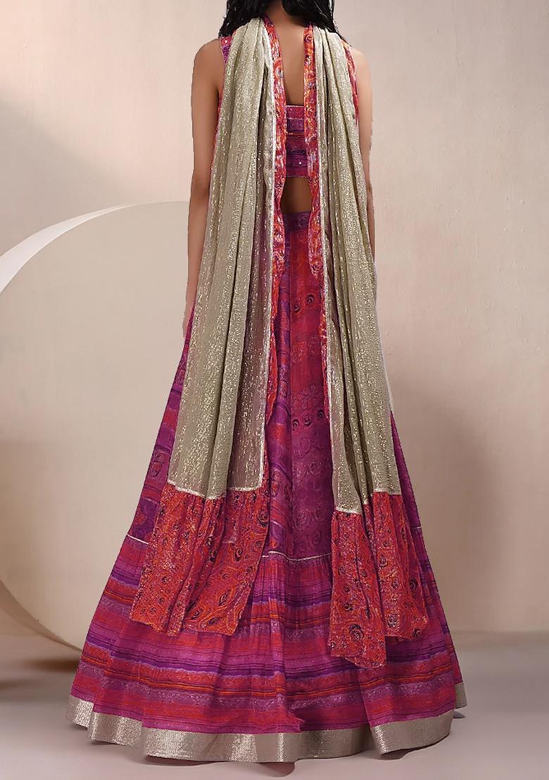 Pink Lehenga Set With Hand Embroidered Blouse And Dupatta
