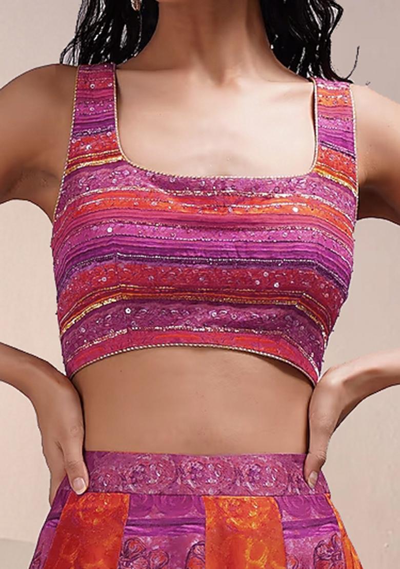 Pink Lehenga Set With Hand Embroidered Blouse And Dupatta