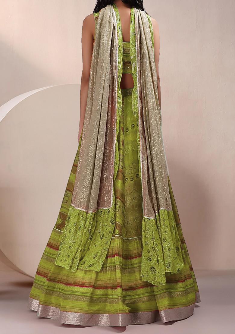 Green Lehenga Set With Hand Embroidered Blouse And Dupatta