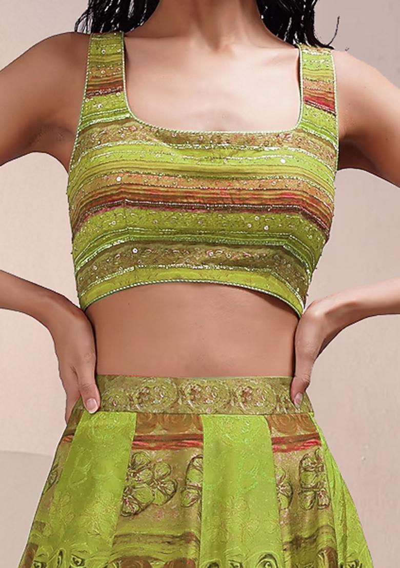 Green Lehenga Set With Hand Embroidered Blouse And Dupatta