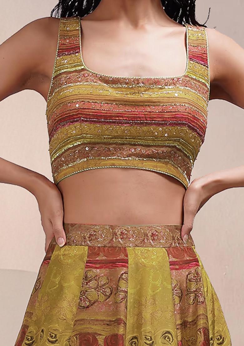 Olive Lehenga Set With Hand Embroidered Blouse And Dupatta