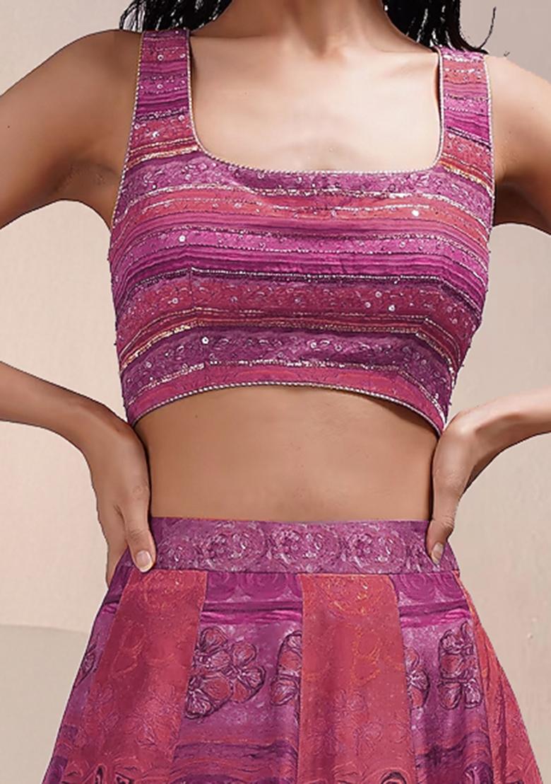 Lilac Lehenga Set With Hand Embroidered Blouse And Dupatta