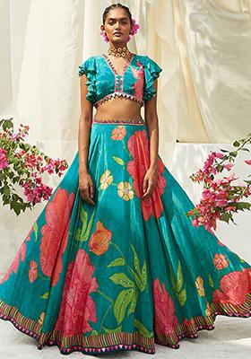 Blue Lehenga Set With Hand Embroidered Blouse And Dupatta