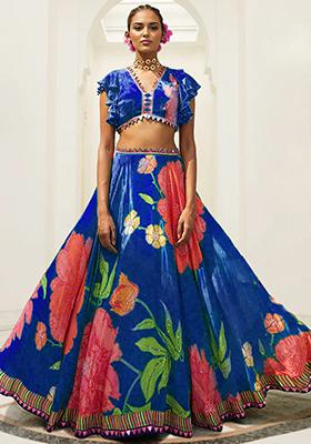 Navy Blue Lehenga Set With Hand Embroidered Blouse And Dupatta