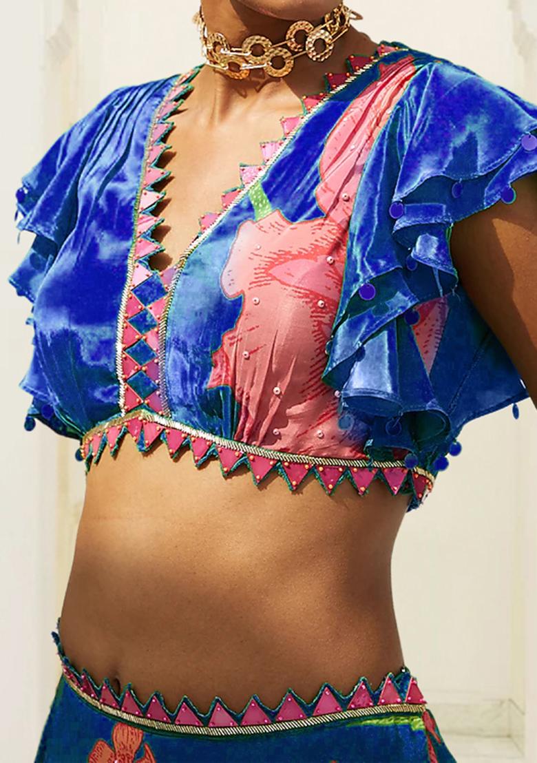 Navy Blue Lehenga Set With Hand Embroidered Blouse And Dupatta