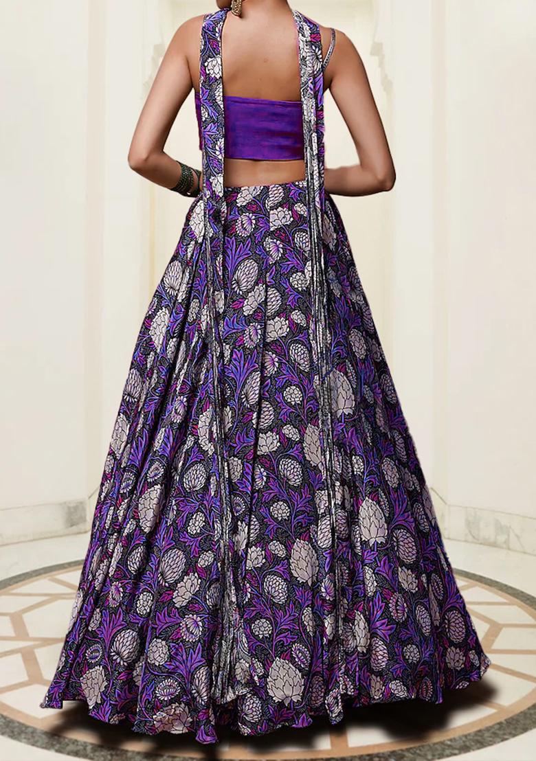 Purple Lehenga Set With Hand Embroidered Blouse And Dupatta