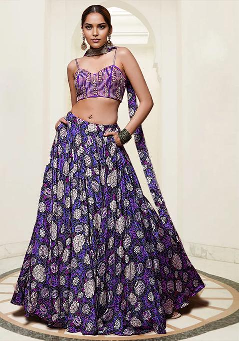 Purple Lehenga Set With Hand Embroidered Blouse And Dupatta