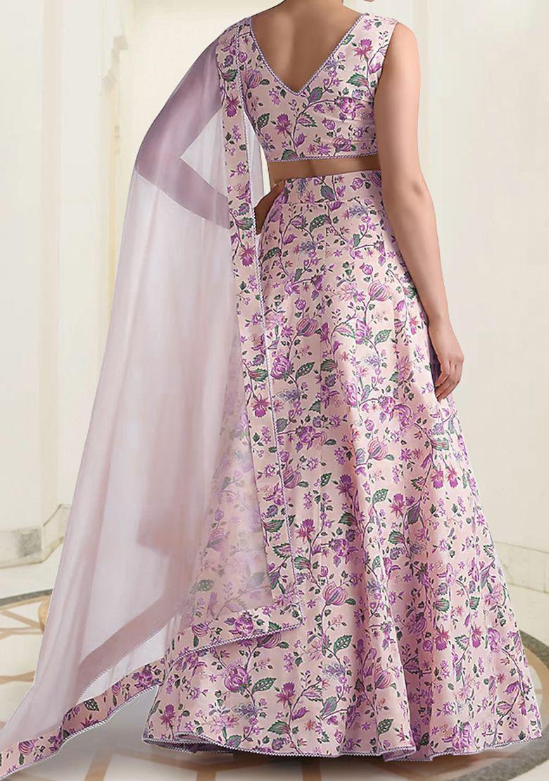 Pink Lehenga Set With Hand Embroidered Blouse And Dupatta