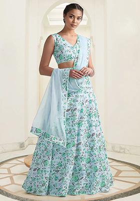 Blue Lehenga Set With Hand Embroidered Blouse And Dupatta